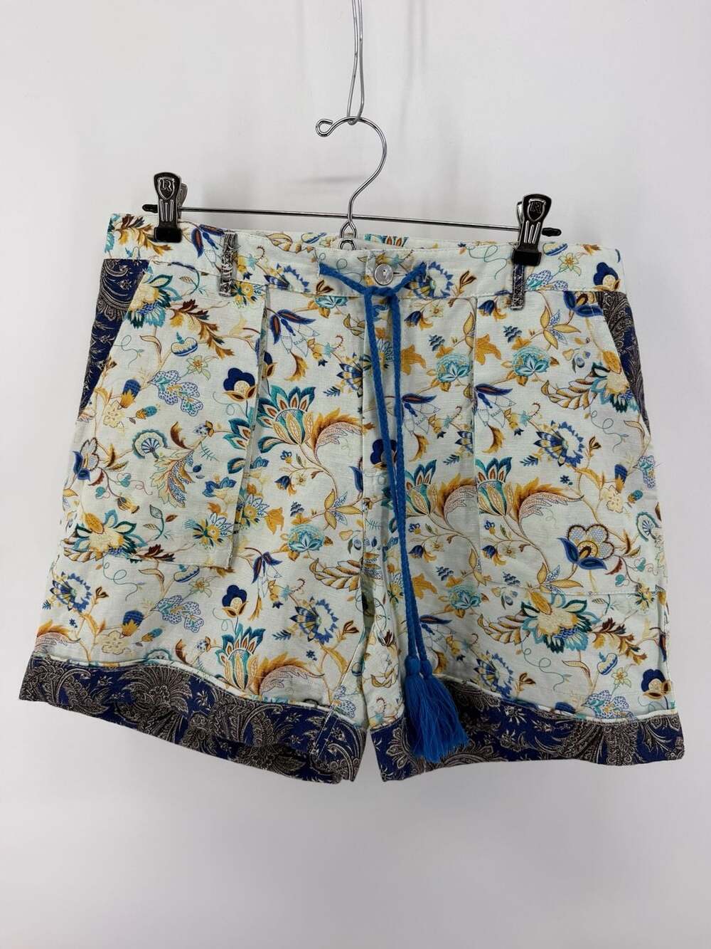Sundance Floral Linen Cotton Shorts Size M Boho Paisley Tassel Drawstring